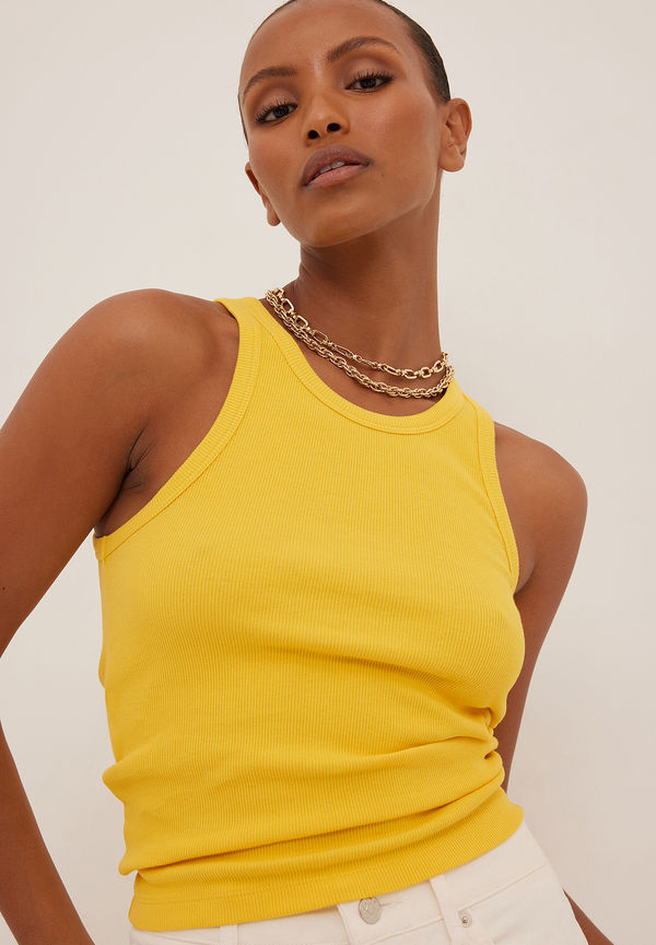 NA-KD Basic Ekologiskt ribbat linne - Yellow