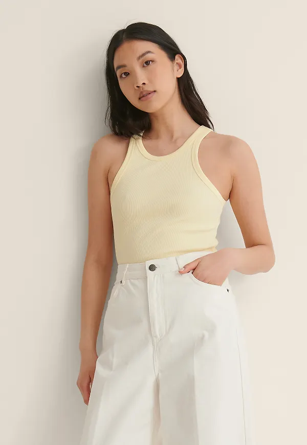 NA-KD Basic Ekologiskt ribbat linne - Yellow