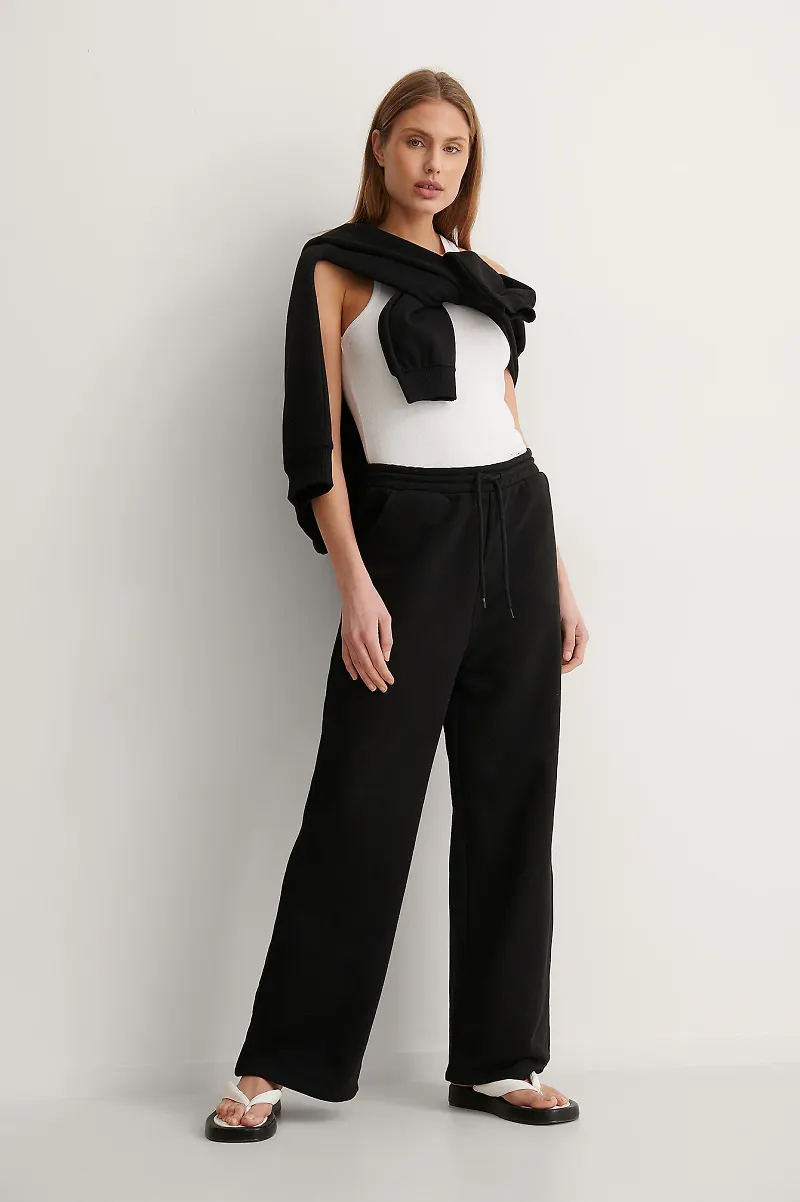NA-KD Basic Ekologiskt Sweatpants Med Raka Ben - Black