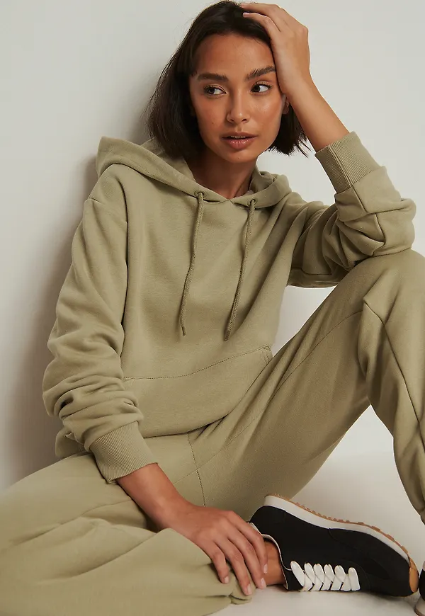 NA-KD Basic Oversize hoodie med borstad yta - Green