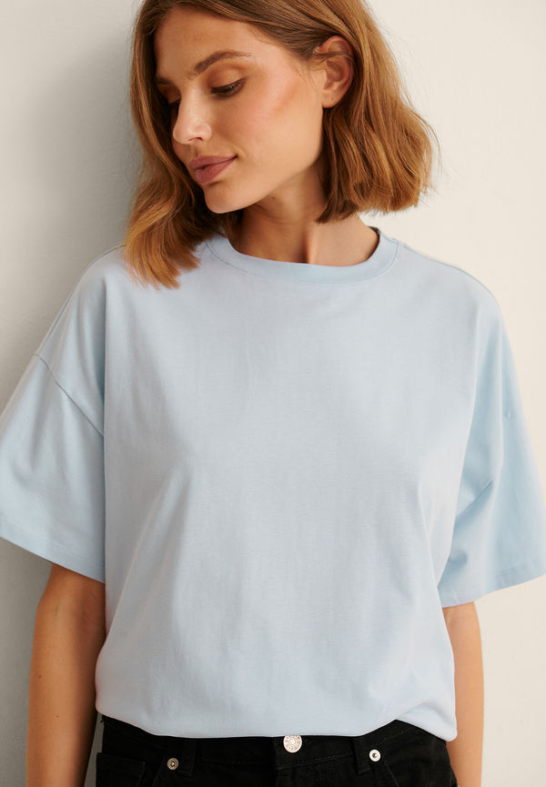 NA-KD Basic Oversize T-shirt med 3/4-ärm - Blue