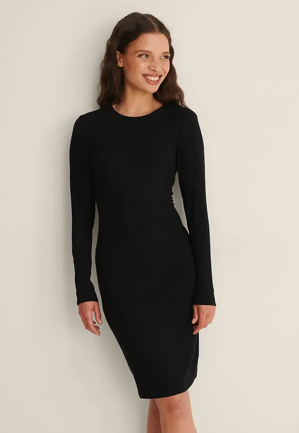 NA-KD Basic Recycled ribbad miniklänning - Black
