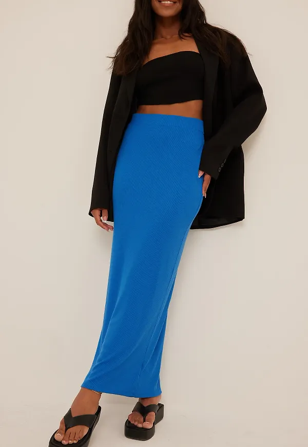 NA-KD Basic Recycled ribbstickad maxikjol - Blue