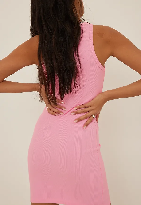 NA-KD Basic Ribbad linneklänning - Pink