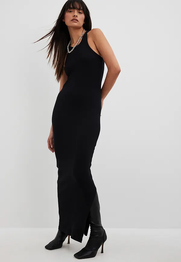 NA-KD Basic Ribbad maxiklänning - Black