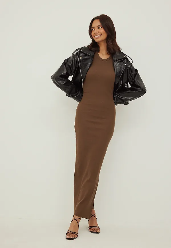 NA-KD Basic Ribbad maxiklänning - Brown