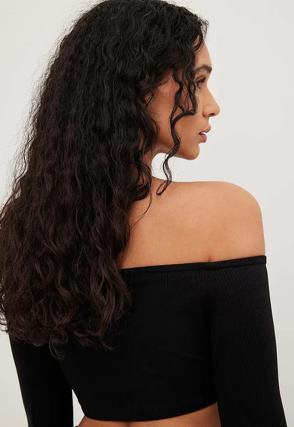 NA-KD Basic Ribbad offshouldertopp - Black