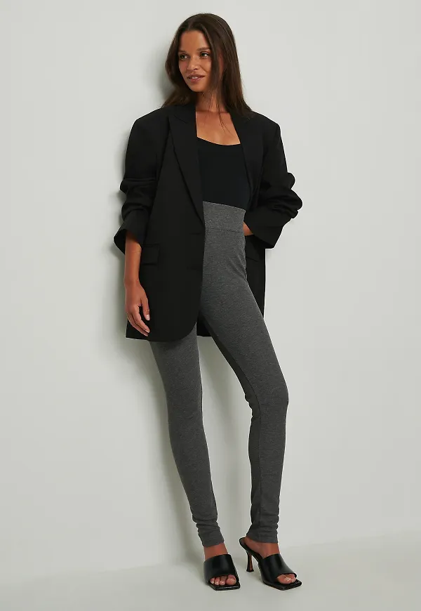 NA-KD Basic Ribbade leggings - Grey