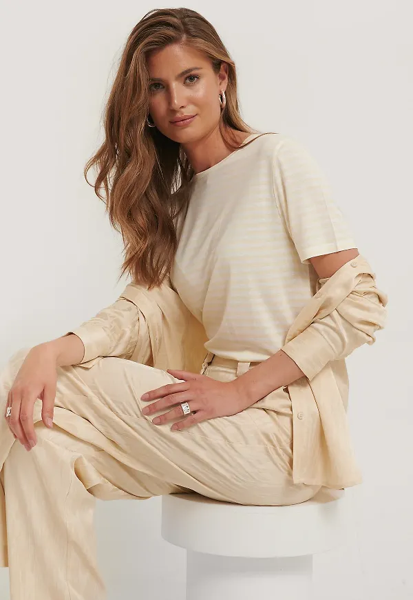 NA-KD Basic Striped Viscose Tee - Stripe