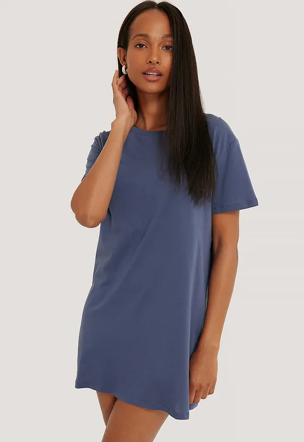 NA-KD Basic T-Shirtklänning - Blue