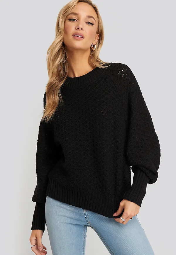 NA-KD Batwing Knitted Sweater - Black