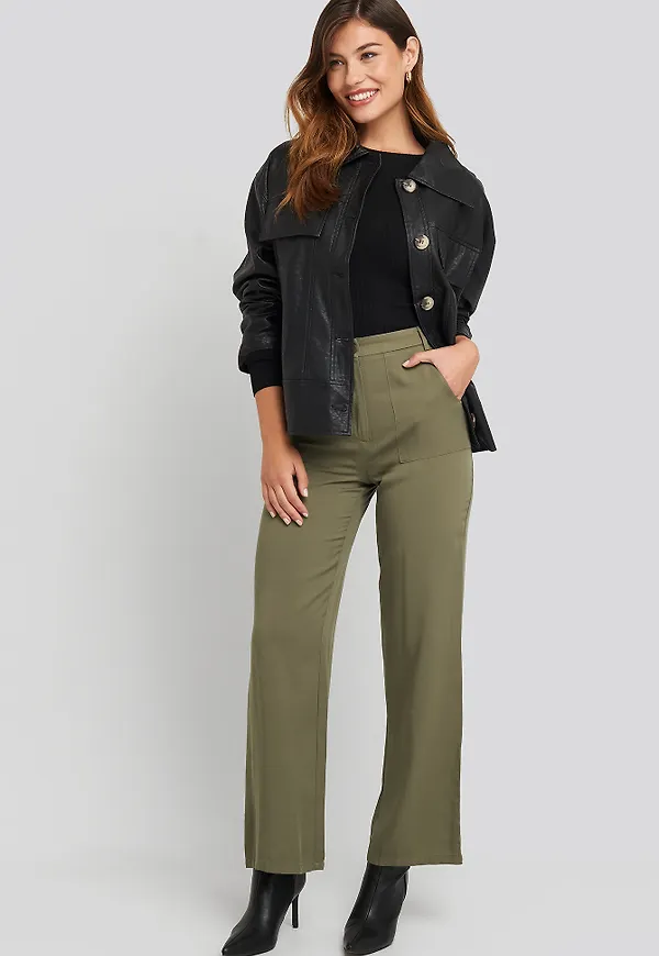 NA-KD Big Pocket Flowy Pants - Green