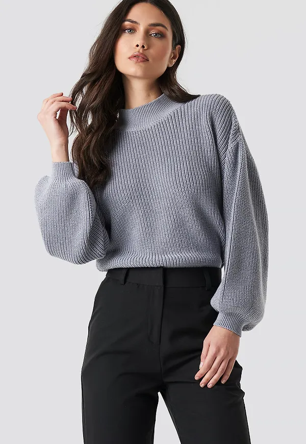 NA-KD Big Sleeve Knitted Sweater - Grey