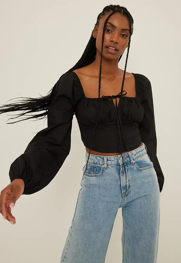 NA-KD Blus med lång ärm - Black