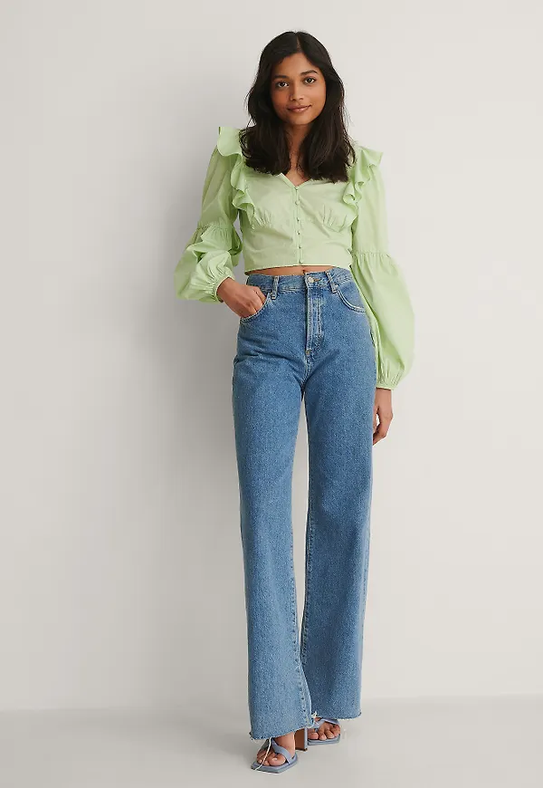 NA-KD Blus Med Volanger - Green