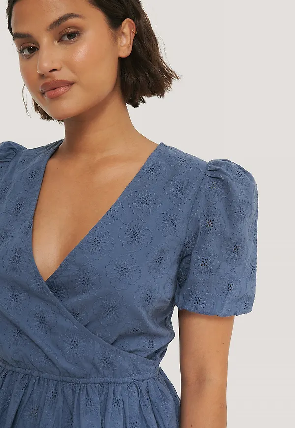 NA-KD Boho Broderad Blus - Blue