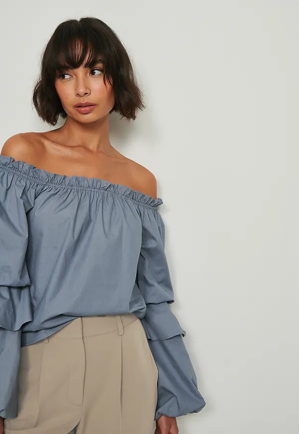 NA-KD Boho Ekologisk off shoulder-blus - Blue