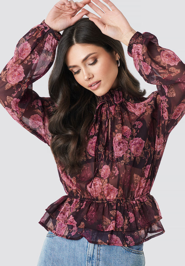 NA-KD Boho High Frill Neck Top - Multicolor