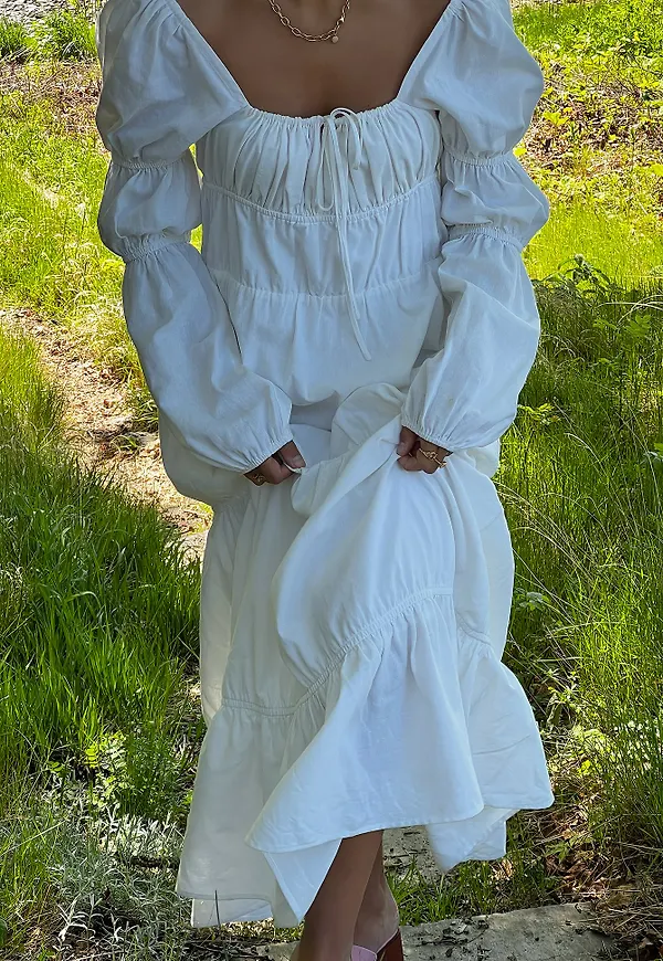 NA-KD Boho I linne maxiklänning - White