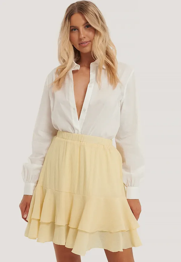 NA-KD Boho Kjol Med Volanger - Yellow