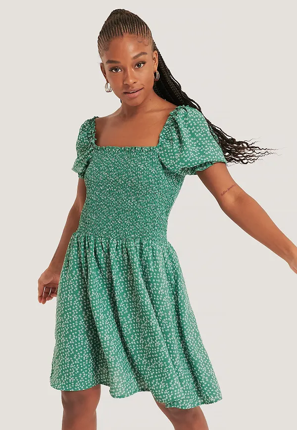 NA-KD Boho Klänning Med Smock - Green