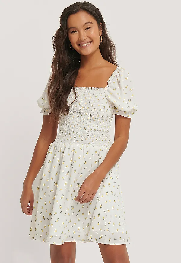 NA-KD Boho Klänning Med Smock - White