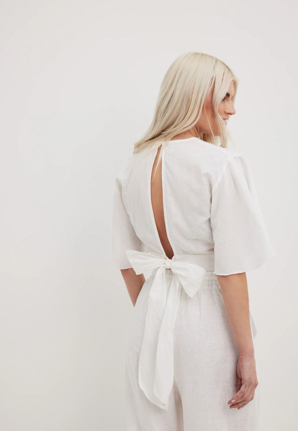 NA-KD Boho Kortärmad topp i linblandning - White