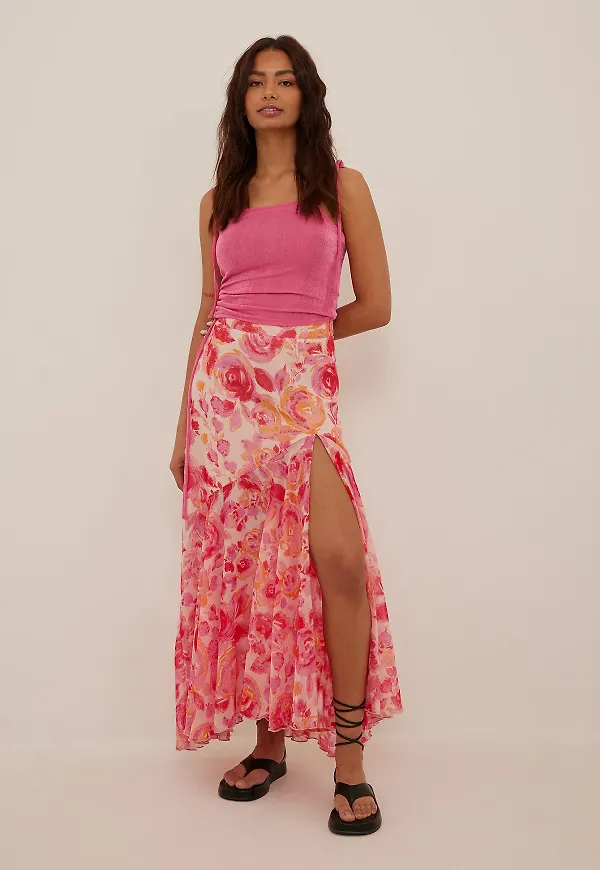 NA-KD Boho Maxi Frilled Chiffon Skirt - Flower