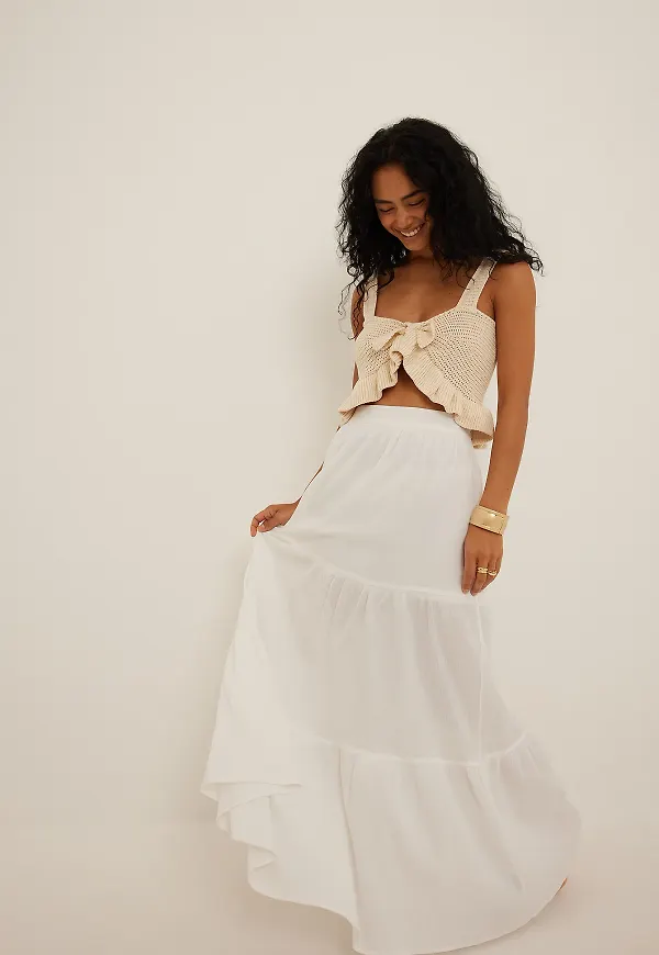 NA-KD Boho Maxi panelkjol i mjuk bomull - White