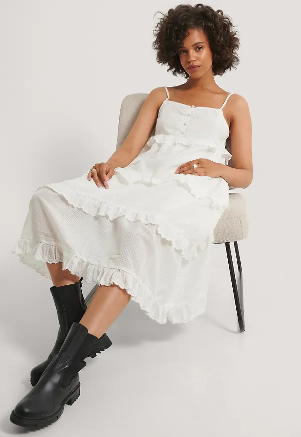 NA-KD Boho Maxiklänning Med Volang - White