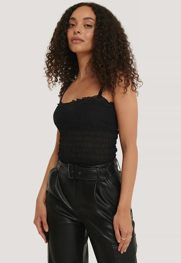 NA-KD Boho Meshlinne Med Smock - Black