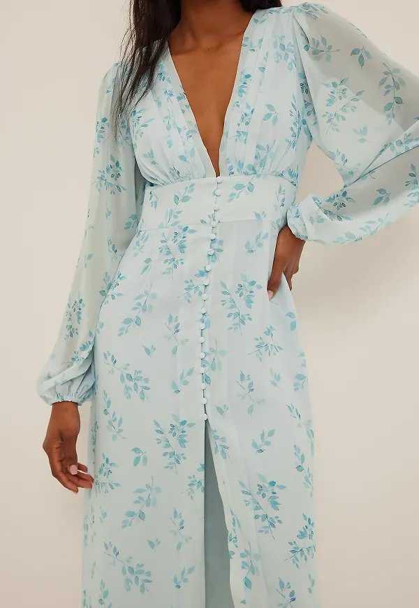 NA-KD Boho Midiklänning - Blue,Flower