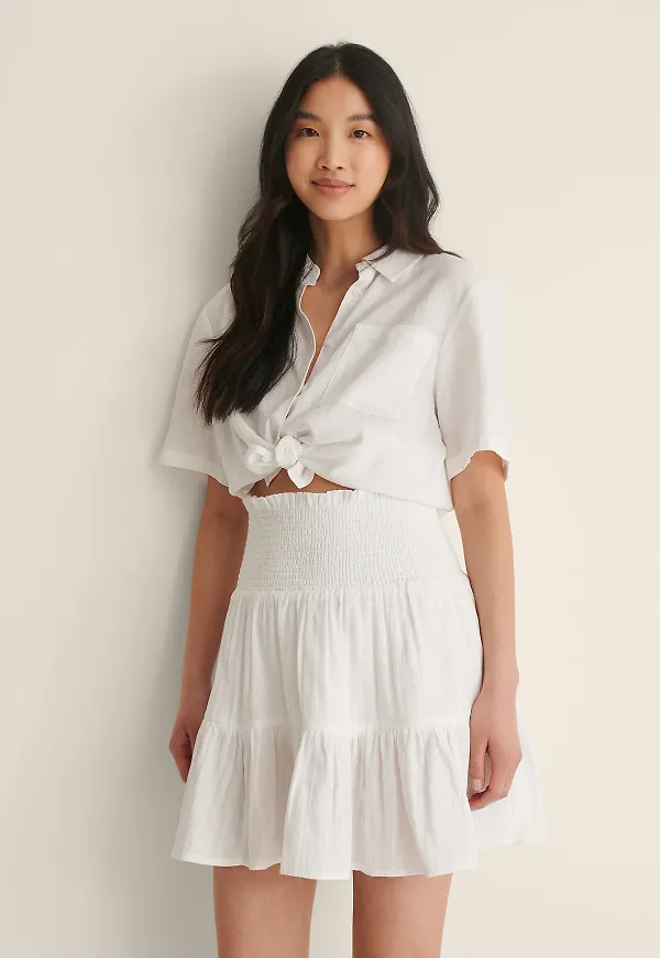 NA-KD Boho Minikjol Med Smock - White
