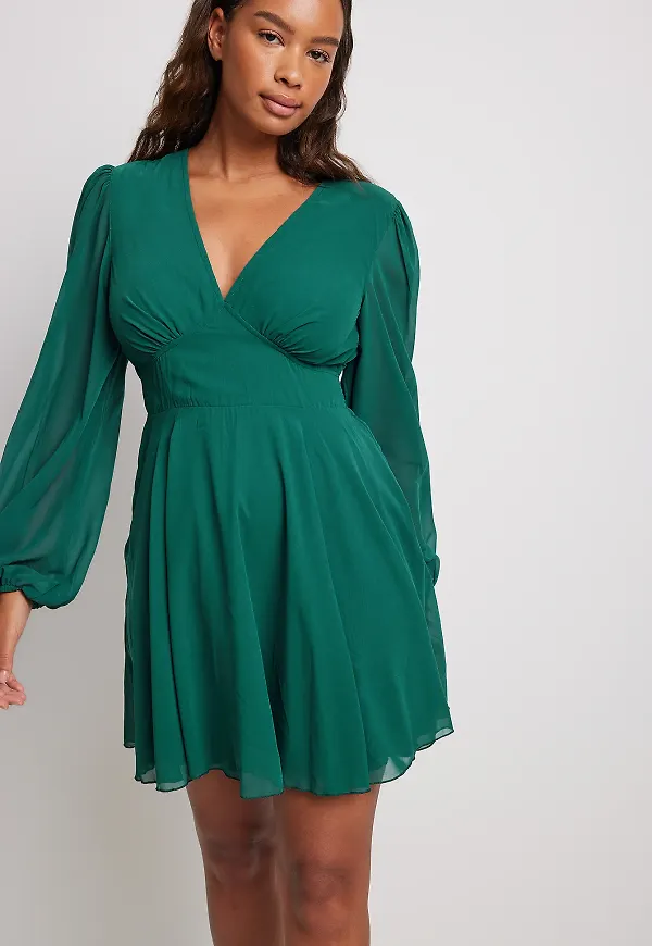 NA-KD Boho Miniklänning i chiffon - Green
