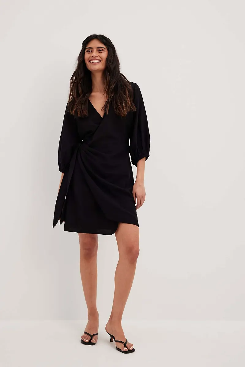 NA-KD Boho Miniklänning i linblandning med omslag - Black