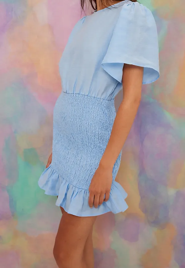 NA-KD Boho Miniklänning i linneblandning - Blue