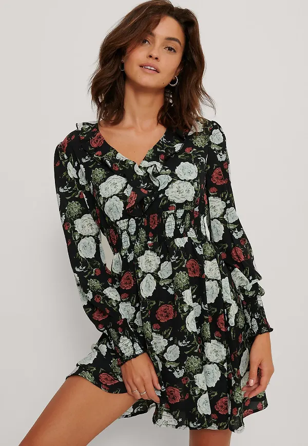 NA-KD Boho Miniklänning med volangdetalj - Flower