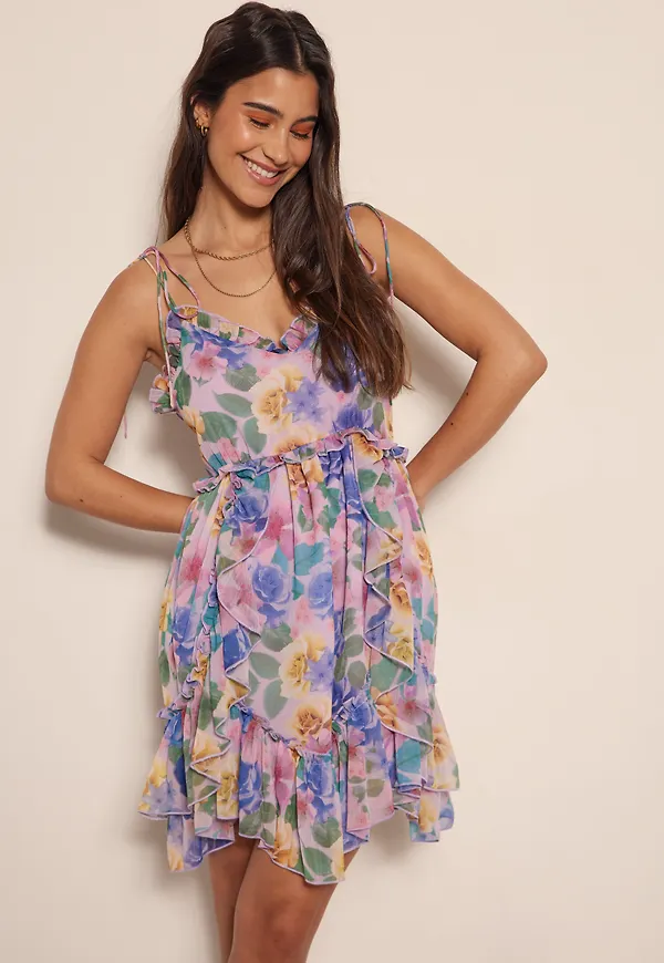 NA-KD Boho Miniklänning med volangdetalj - Flower