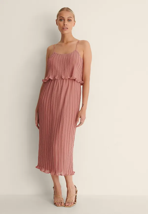 NA-KD Boho Plisserad Midiklänning - Pink
