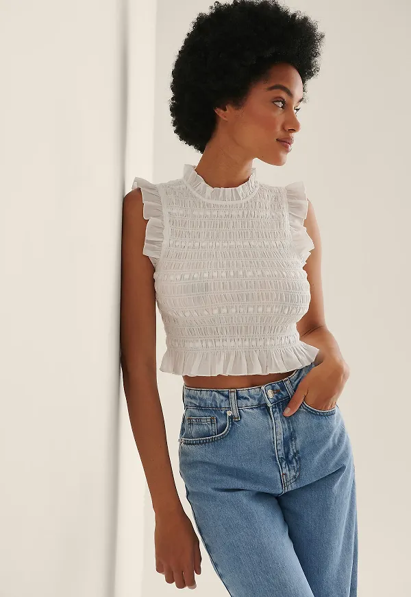 NA-KD Boho Strukturerad Ryschblus - White