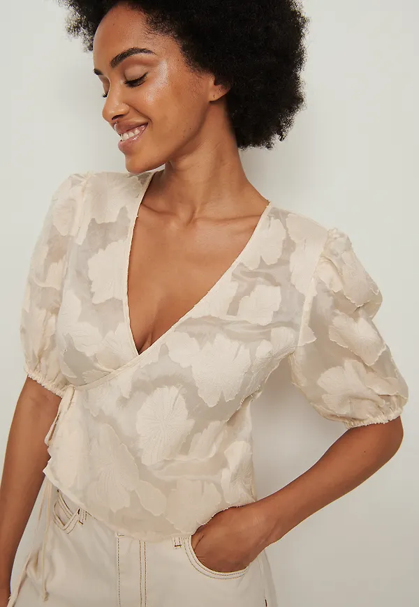 NA-KD Boho Topp Med Blomstertryck - Beige