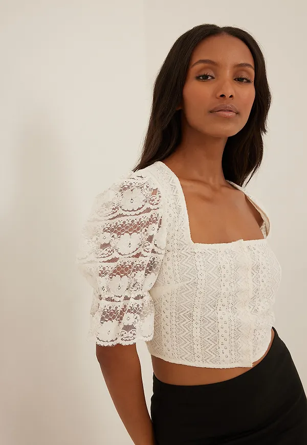 NA-KD Boho Topp med spetsdetaljer - White