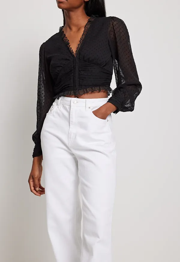 NA-KD Boho V-ringad dobbyblus - Black