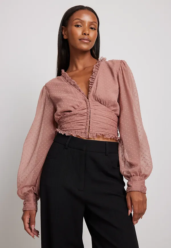 NA-KD Boho V-ringad dobbyblus - Pink