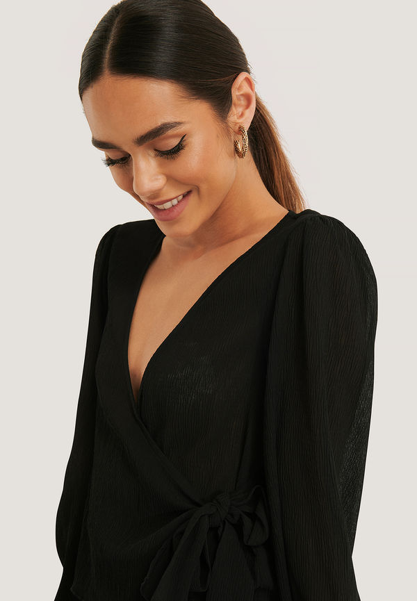 NA-KD Boho Veckad Blus - Black