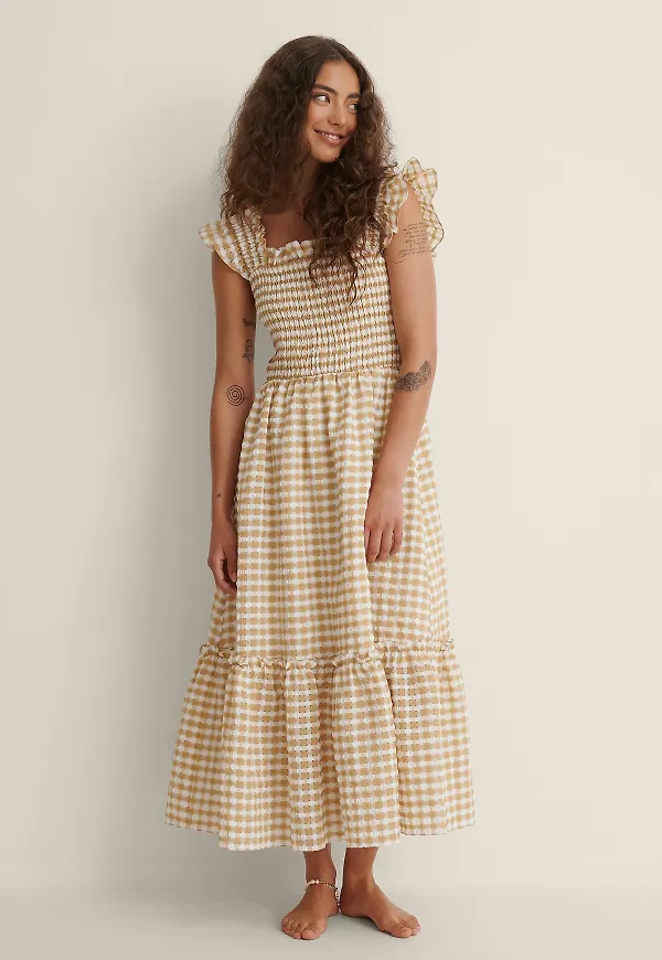 NA-KD Boho Volang Midiklänning - Checkered