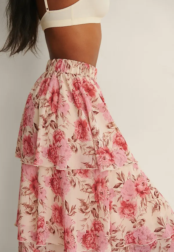 NA-KD Boho Volanger midikjol - Pink,Flower
