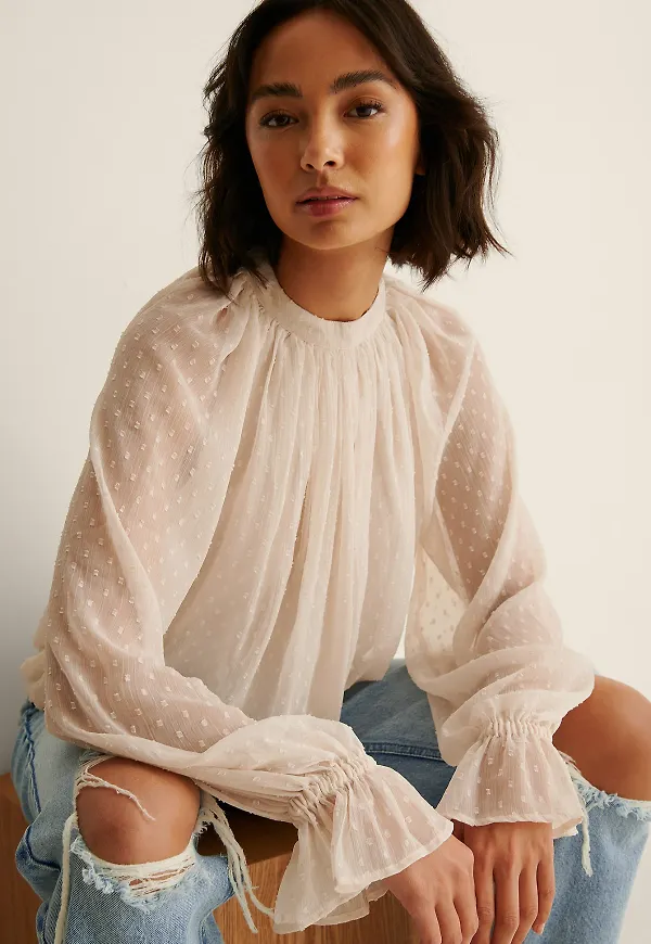 NA-KD Boho Voluminös Blus - Offwhite