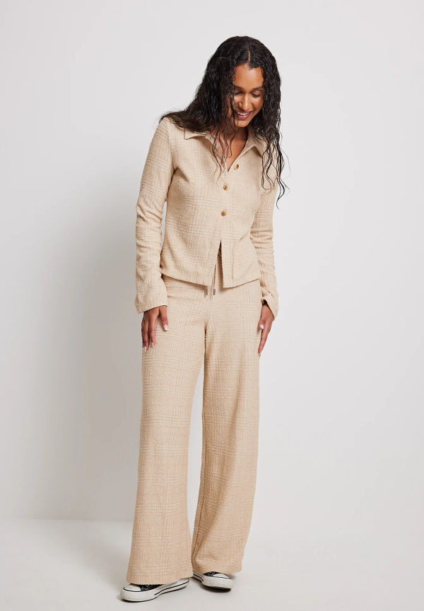 NA-KD Borstade byxor med hög midja - Beige