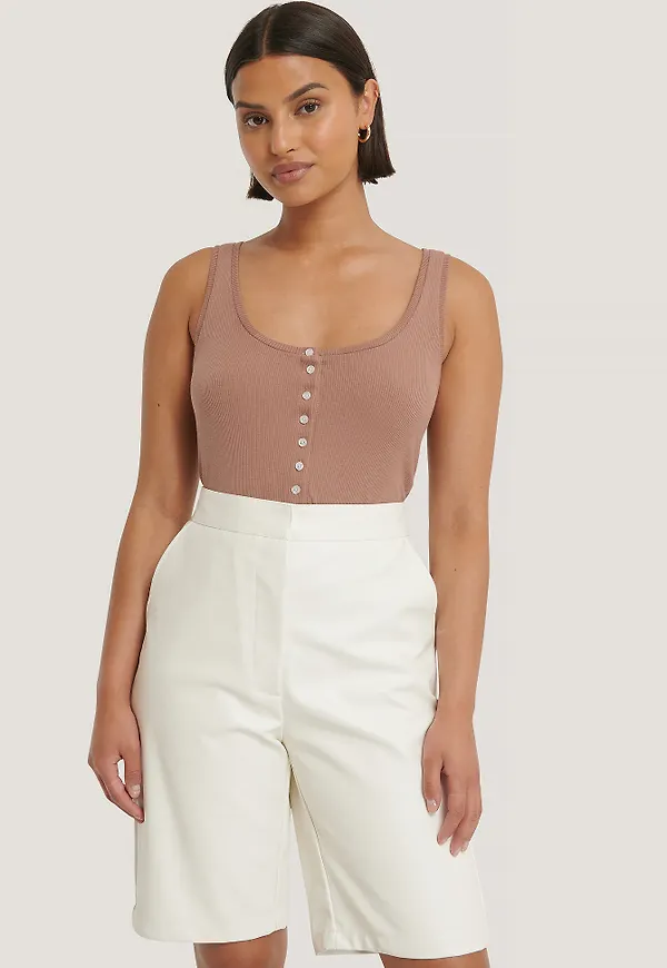 NA-KD Button Ribbed Tank Top - Pink